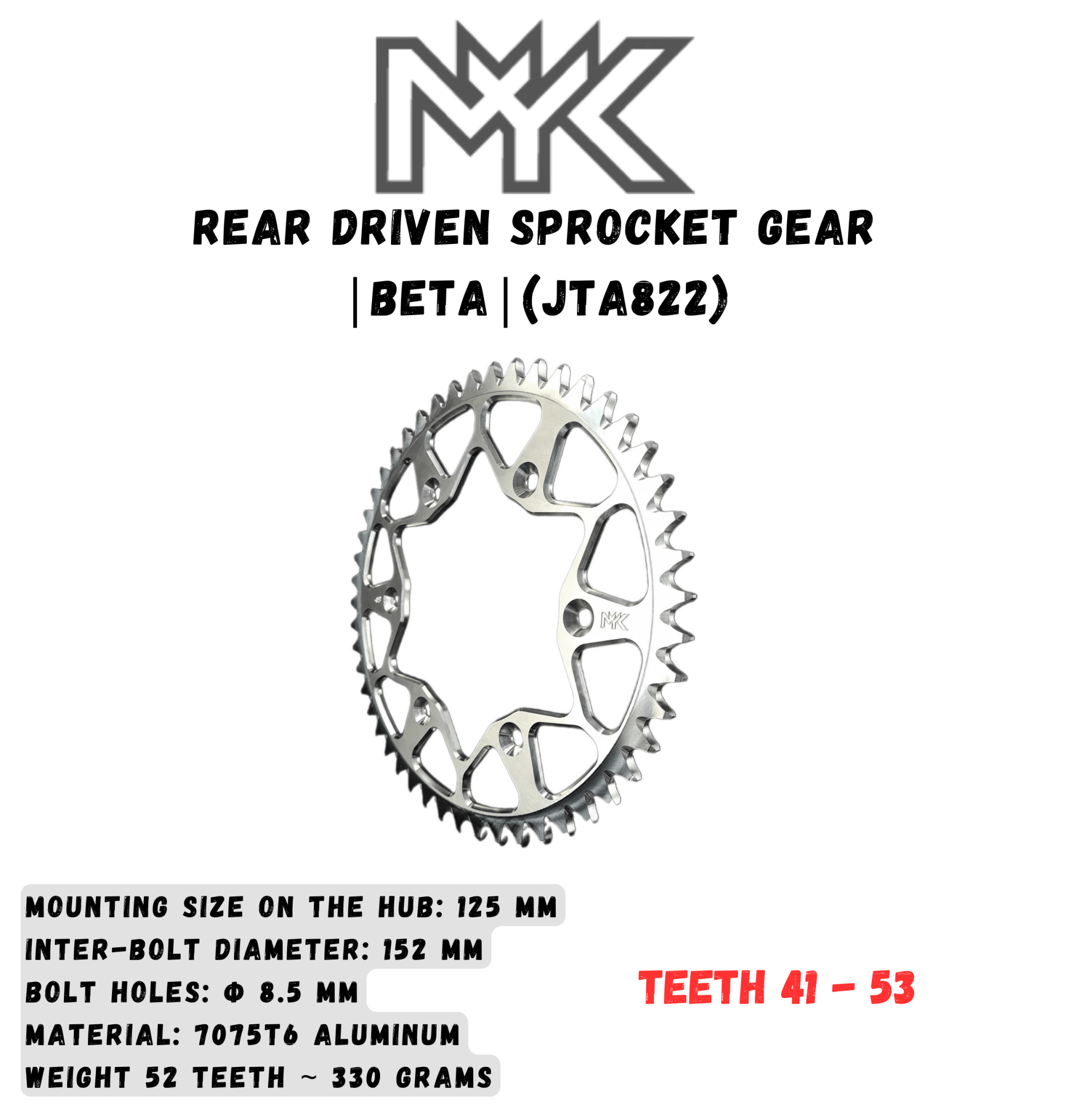 Rear Sprocket | BETA RR 125-480 |Xtrainer 250-300 | 51-53 teeth Aluminum CNC